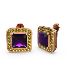 Esinti Kare Küpe - Ametist ve peridot 925 ayar rose altın kaplama gümüş küpe #psts7l