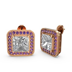 Esinti Kare Küpe - Swarovski ve ametist 14 ayar rose altın küpe #pwnbb8