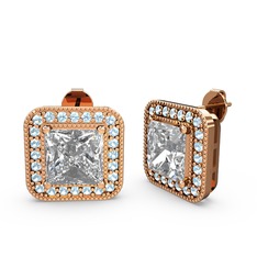 Swarovski ve akuamarin 8 ayar rose altın küpe