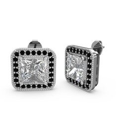 Swarovski ve siyah zirkon 8 ayar beyaz altın küpe