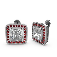 Esinti Kare Küpe - Swarovski ve garnet 925 ayar gümüş küpe #rpf30u