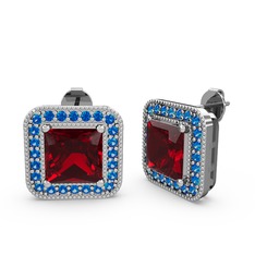 Esinti Kare Küpe - Garnet ve lab safir 18 ayar beyaz altın küpe #tiq4st