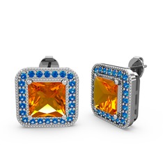 Sitrin ve lab safir 14 ayar beyaz altın küpe