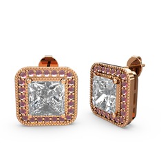 Esinti Kare Küpe - Swarovski ve kök yakut 8 ayar rose altın küpe #u6y8fj