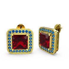 Garnet ve lab safir 14 ayar altın küpe