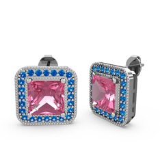 Esinti Kare Küpe - Pembe kuvars ve lab safir 925 ayar gümüş küpe #uwzogo