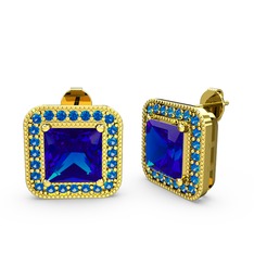 Esinti Kare Küpe - Lab safir 18 ayar altın küpe #vdkcs0