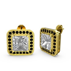 Esinti Kare Küpe - Swarovski ve siyah zirkon 14 ayar altın küpe #wg3whv