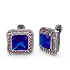 Esinti Kare Küpe - Lab safir ve kök yakut 14 ayar beyaz altın küpe #wgvugg