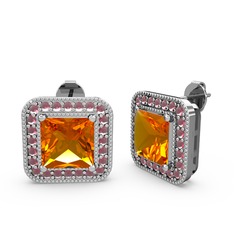 Esinti Kare Küpe - Sitrin ve kök yakut 925 ayar gümüş küpe #wxgzz8