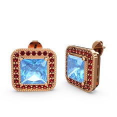Esinti Kare Küpe - Akuamarin ve garnet 14 ayar rose altın küpe #wxibm7