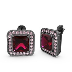 Rodolit garnet ve pembe kuvars 925 ayar siyah rodyum kaplama gümüş küpe