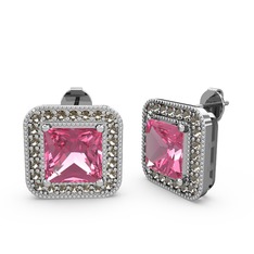 Esinti Kare Küpe - Pembe kuvars ve dumanlı kuvars 8 ayar beyaz altın küpe #xgj9t9