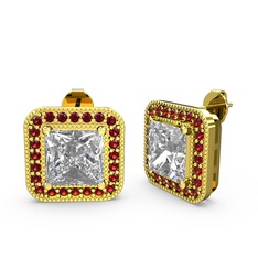 Swarovski ve garnet 18 ayar altın küpe