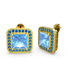 Esinti Kare Küpe - Akuamarin ve lab safir 925 ayar altın kaplama gümüş küpe #y347jr
