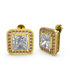 Esinti Kare Küpe - Swarovski ve kök yakut 8 ayar altın küpe #y5b6u4