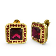Esinti Kare Küpe - Rodolit garnet ve garnet 18 ayar altın küpe #yfgldn