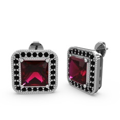 Rodolit garnet ve siyah zirkon 925 ayar gümüş küpe