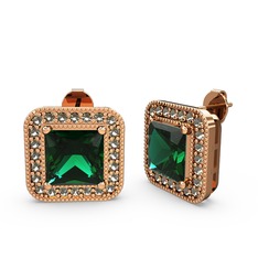 Esinti Kare Küpe - Yeşil kuvars ve dumanlı kuvars 8 ayar rose altın küpe #ytmuhk