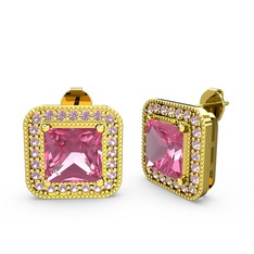 Esinti Kare Küpe - Pembe kuvars 14 ayar altın küpe #z09l5z