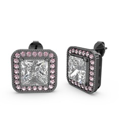 Swarovski ve pembe kuvars 925 ayar siyah rodyum kaplama gümüş küpe