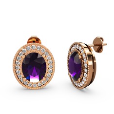Esinti Oval Küpe - Ametist ve swarovski 18 ayar rose altın küpe #104atjp