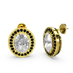 Esinti Oval Küpe - Beyaz zirkon ve siyah zirkon 925 ayar altın kaplama gümüş küpe #10fcsco