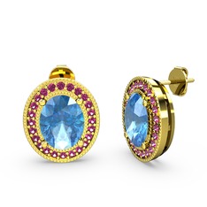 Esinti Oval Küpe - Akuamarin ve rodolit garnet 925 ayar altın kaplama gümüş küpe #10hsanx