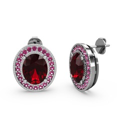 Esinti Oval Küpe - Garnet ve rodolit garnet 8 ayar beyaz altın küpe #10iehkd
