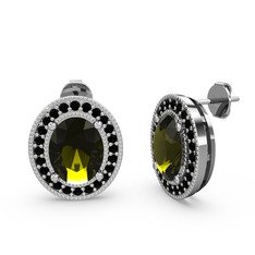 Esinti Oval Küpe - Peridot ve siyah zirkon 8 ayar beyaz altın küpe #10rr456