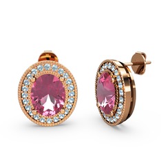Pembe kuvars ve akuamarin 8 ayar rose altın küpe