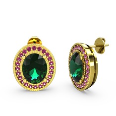 Esinti Oval Küpe - Yeşil kuvars ve rodolit garnet 925 ayar altın kaplama gümüş küpe #10znvd5