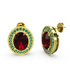Garnet ve yeşil kuvars 14 ayar altın küpe