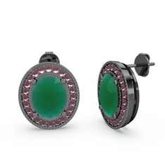 Esinti Oval Küpe - Kök zümrüt ve kök yakut 925 ayar siyah rodyum kaplama gümüş küpe #117az7p