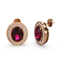 Rodolit garnet ve pırlanta 925 ayar rose altın kaplama gümüş küpe (0.528 karat)