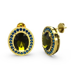 Esinti Oval Küpe - Peridot ve lab safir 925 ayar altın kaplama gümüş küpe #11nn263