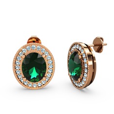 Esinti Oval Küpe - Yeşil kuvars ve akuamarin 18 ayar rose altın küpe #11u8wew