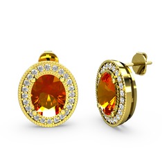 Esinti Oval Küpe - Sitrin ve beyaz zirkon 925 ayar altın kaplama gümüş küpe #11w6ny6