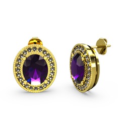 Esinti Oval Küpe - Ametist ve dumanlı kuvars 925 ayar altın kaplama gümüş küpe #129x3lw