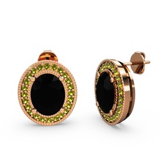 Esinti Oval Küpe - Siyah zirkon ve peridot 18 ayar rose altın küpe #12ktzk3
