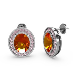 Esinti Oval Küpe - Sitrin ve pembe kuvars 925 ayar gümüş küpe #136pj6a