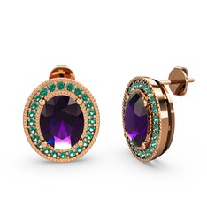 Esinti Oval Küpe - Ametist ve yeşil kuvars 925 ayar rose altın kaplama gümüş küpe #150i819