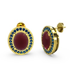 Esinti Oval Küpe - Kök yakut ve lab safir 8 ayar altın küpe #15a0tf4