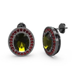 Peridot ve garnet 925 ayar siyah rodyum kaplama gümüş küpe
