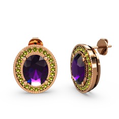 Esinti Oval Küpe - Ametist ve peridot 14 ayar rose altın küpe #170qq4y