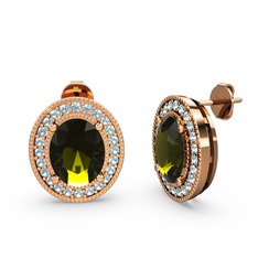 Esinti Oval Küpe - Peridot ve akuamarin 14 ayar rose altın küpe #170ser7