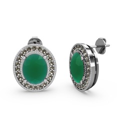 Esinti Oval Küpe - Kök zümrüt ve dumanlı kuvars 925 ayar gümüş küpe #171pt1e