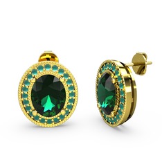 Esinti Oval Küpe - Yeşil kuvars ve kök zümrüt 14 ayar altın küpe #17excrc