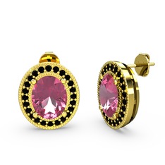 Esinti Oval Küpe - Pembe kuvars ve siyah zirkon 8 ayar altın küpe #17kr59p