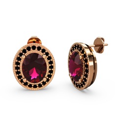 Rodolit garnet ve siyah zirkon 14 ayar rose altın küpe